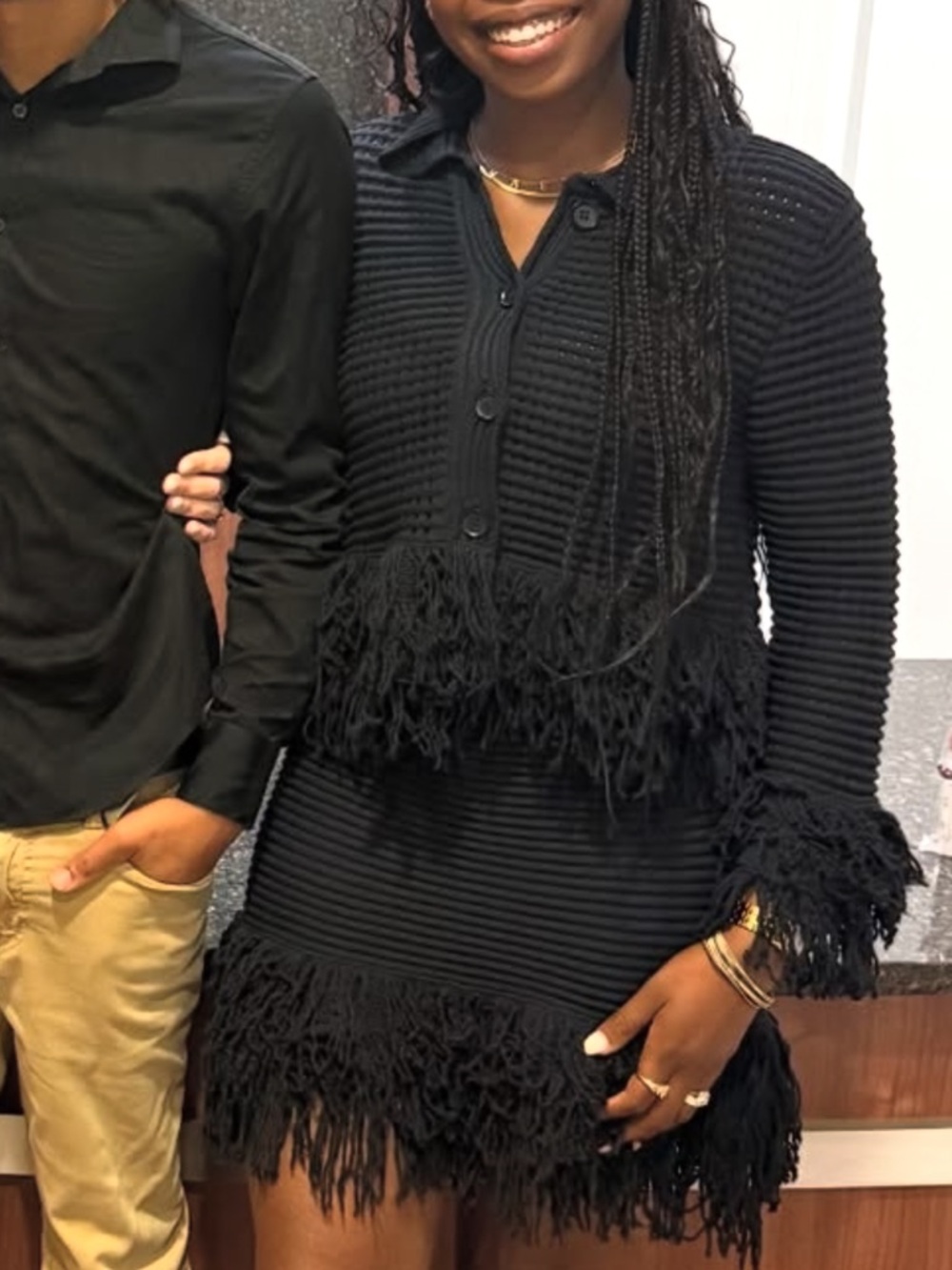 Zara Black Fringe Ribbed Knit Mini Dress